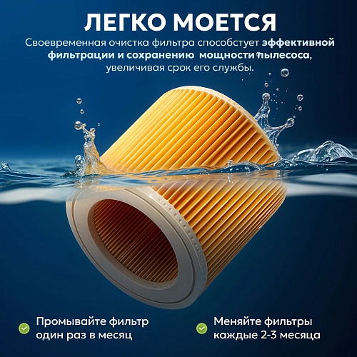 Фильтр для Karcher WD3 / WD2 / MV2 / MV3 — складчатый Фильтр для пылесосов Karcher WD3, WD2, MV2, MV3