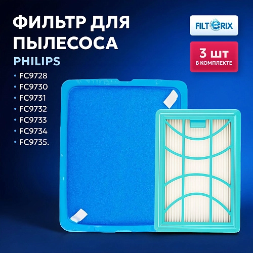 HEPA фильтр Philips FC9728, FC9732–FC9735 и др. — Набор Фильтры для пылесоса Philips FC9728, FC9732-FC9735