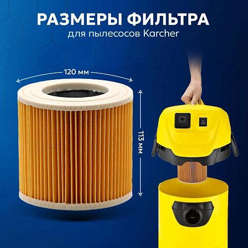 Фильтр для Karcher WD3 / WD2 / MV2 / MV3 — складчатый Фильтр для пылесосов Karcher WD3, WD2, MV2, MV3
