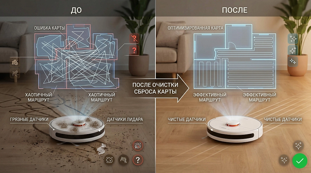 Ошибка построения карты: Почему робот-пылесос «заблудился», рисует кривые комнаты и как это исправит Ошибка построения карты: Почему робот-пылесос «заблудился», рисует кривые комнаты и как это исправит