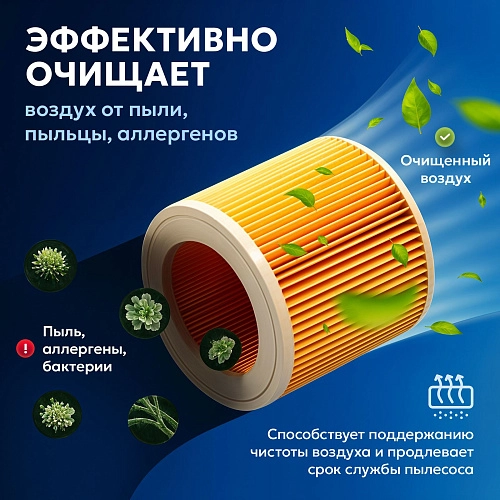 Фильтр для Karcher WD3 / WD2 / MV2 / MV3 — складчатый Фильтр для пылесосов Karcher WD3, WD2, MV2, MV3