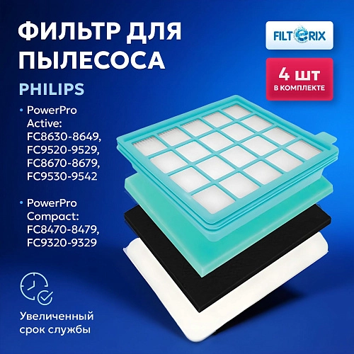 Фильтры HEPA для Philips PowerPro Active / Compact и др. Фильтры для Philips: FC8630-8649, FC9520-9529