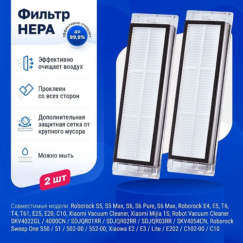 HEPA фильтры для Mijia 1S, Roborock S5 / S6, Xiaowa E2 / E3 / Lite Фильтры Mijia 1S, Roborock S5 S6 E4 E5, Xiaowa E2